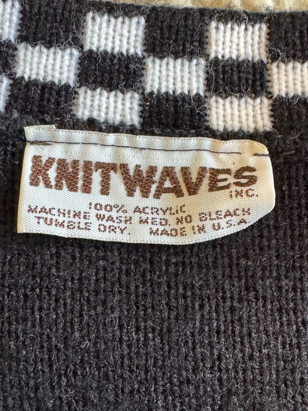 VTG 80s/90s Knitwaves Neon Colorblock Checkerboard Cardigan - Picture 5 of 8